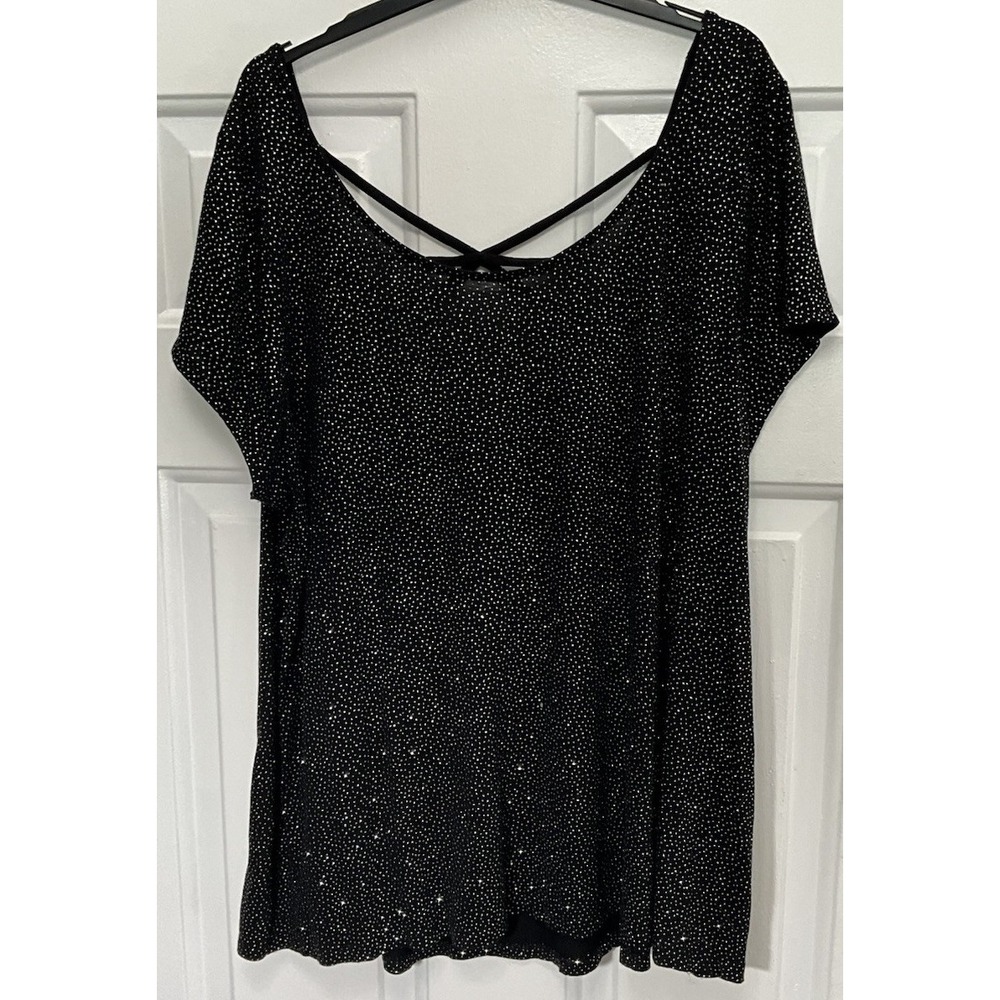 Jennifer Lopez Black Sparkle Women's Short Sleeve Swing Stretchy Shirt Plus 2X